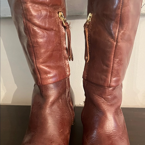 Women's Tall Brown Leather Heeled Riding Boots - Picture 7 of 10